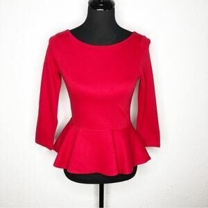 Alice + Olivia red peplum boatneck top size Extra Small XS